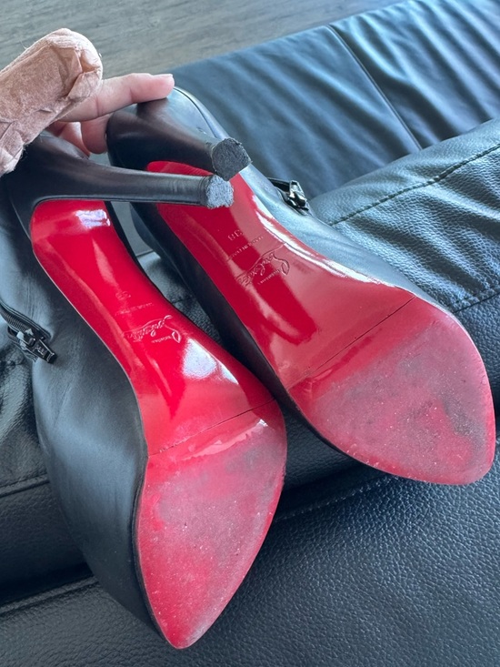 Christian Louboutin Black Leather Platform Mid-Calf Boots Size 8